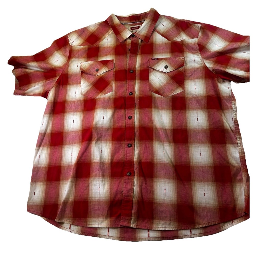 Wrangler Western Shirt Mens 2XL Red Plaid Button Up Short Sleeve Cowboy Casual